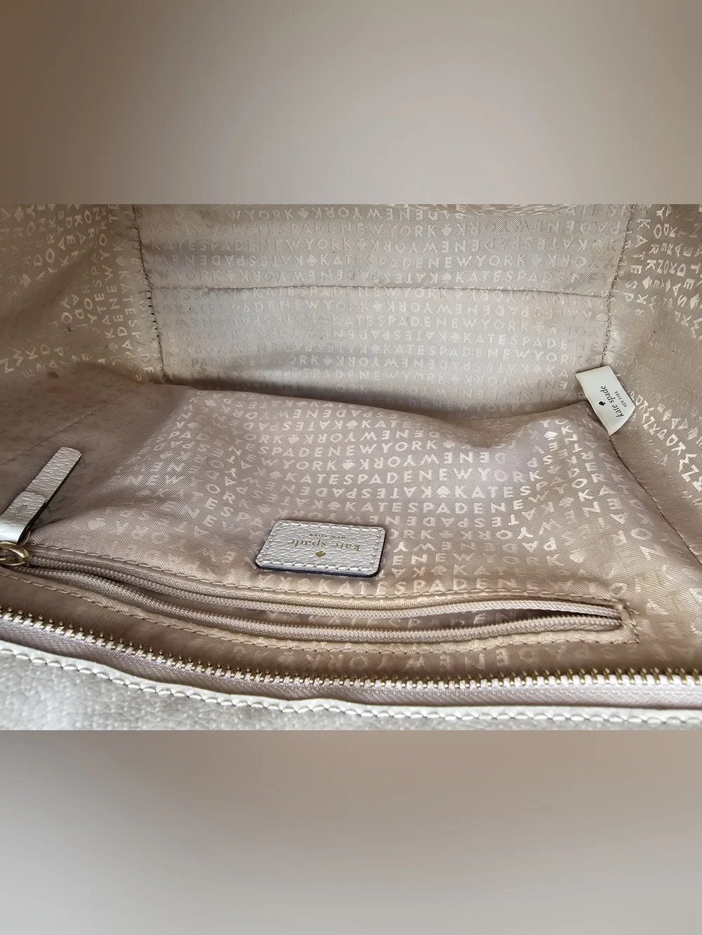 Kate Spade New York Two Tone Leather Satchel Crossbody Bag Beige Black